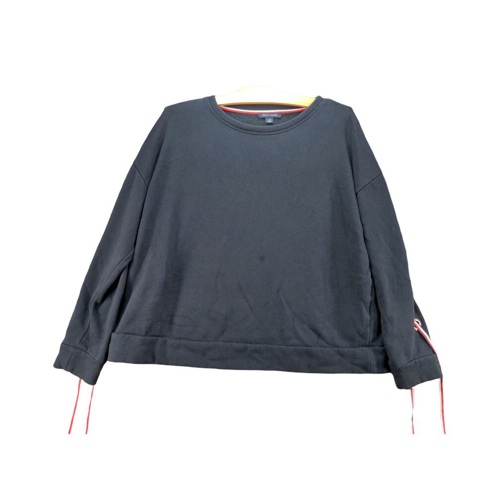 Tommy Hilfiger Womens Pullover Sweatshirt Size L Black Ribbon Laced Cuffs